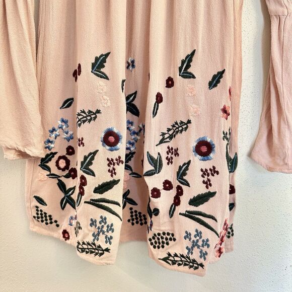 Altar'd State Women's Dusty Rose Gauze Dress Embroidered Off Shoulder Small - Picture 5 of 13